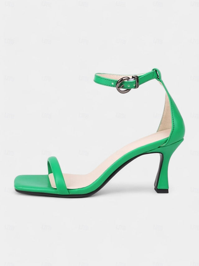 Strap - Sleek Ankle Minimalist Green for Women Sandals Mid-Heel