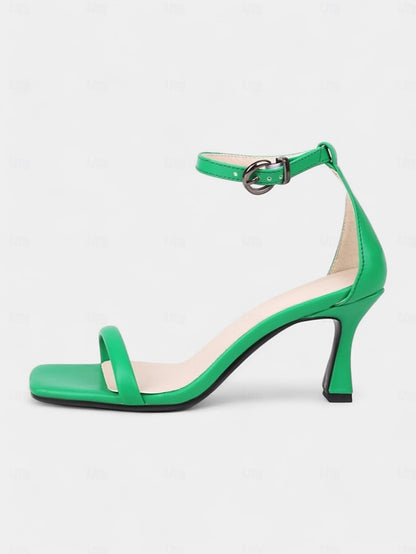 Strap - Sleek Ankle Minimalist Green for Women Sandals Mid-Heel