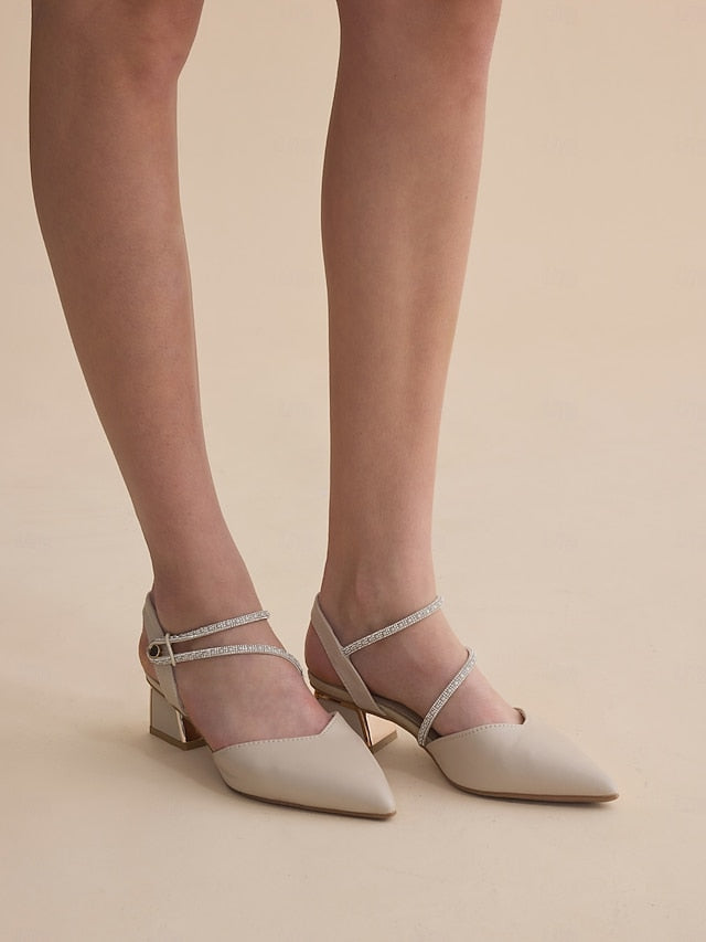 Toe with Slingback Women's Heels Rhinestone Pointed Elegant