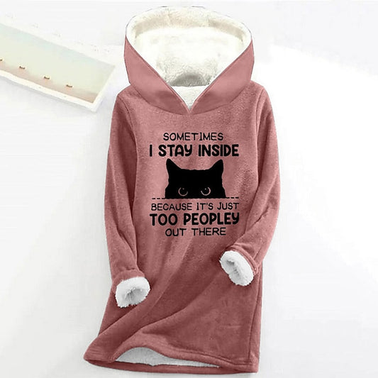 Women's Hoodie Sweatshirt Pullover Sherpa Cat Letter Casual