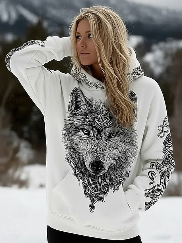 Women's Viking Wolf Hoodie Sweatshirt Graphic Animal