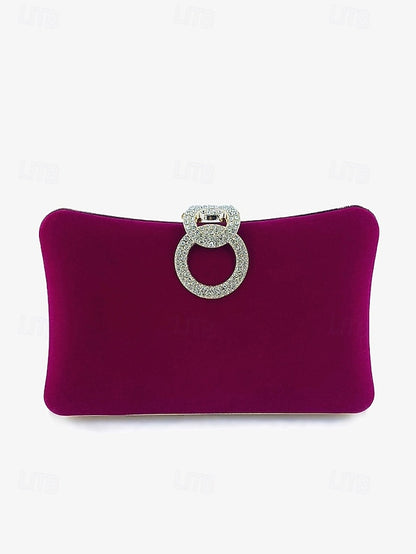 Elegant Bag Velvet with Clutch Rhinestone Ring Women's Blue
