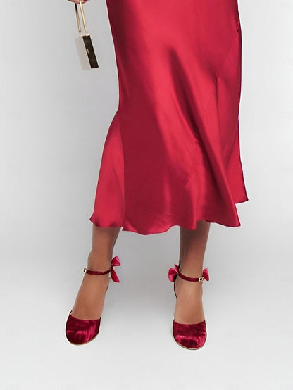 Burgundy Big Velvet with Jane Heels Women's Mary Bow and