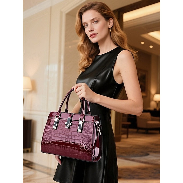 Faux - Croc Patent Women's Handbag Leather Burgundy