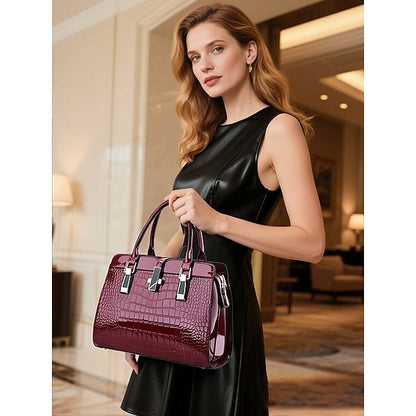 Faux - Croc Patent Women's Handbag Leather Burgundy