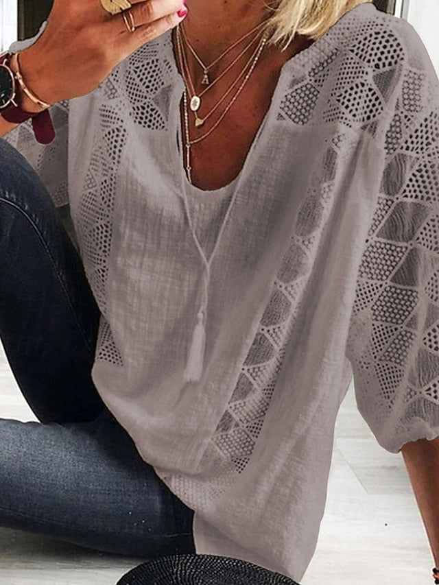Women's Pointelle Shirt Eyelet Top Blouse Lace Tops Lace
