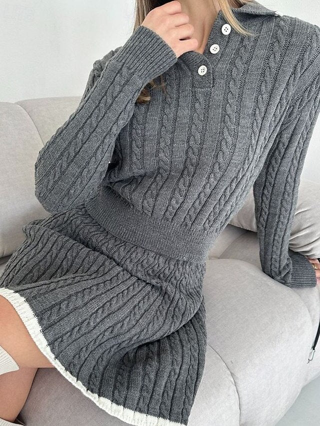 Women's Blouse Sweater Skirt Sets Long Sleeve Shirt Collar