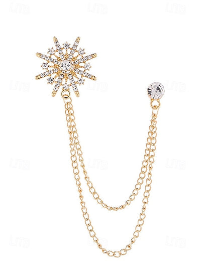 Stylish Gold Crystal Pin with Chains Star – Lapel Elegant