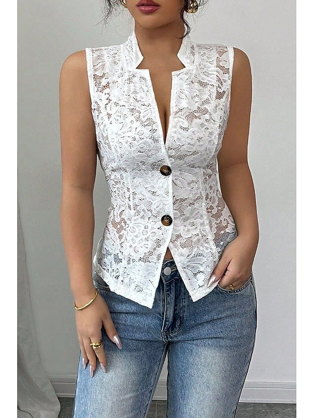 Women's Blouse Lace Tops Lace Plain Elegant Modern