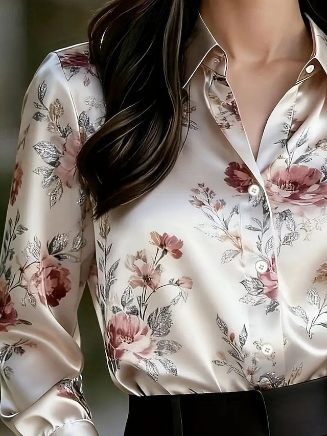 Women's Shirt Elegant Satin Top Blouse Ruched Buttons