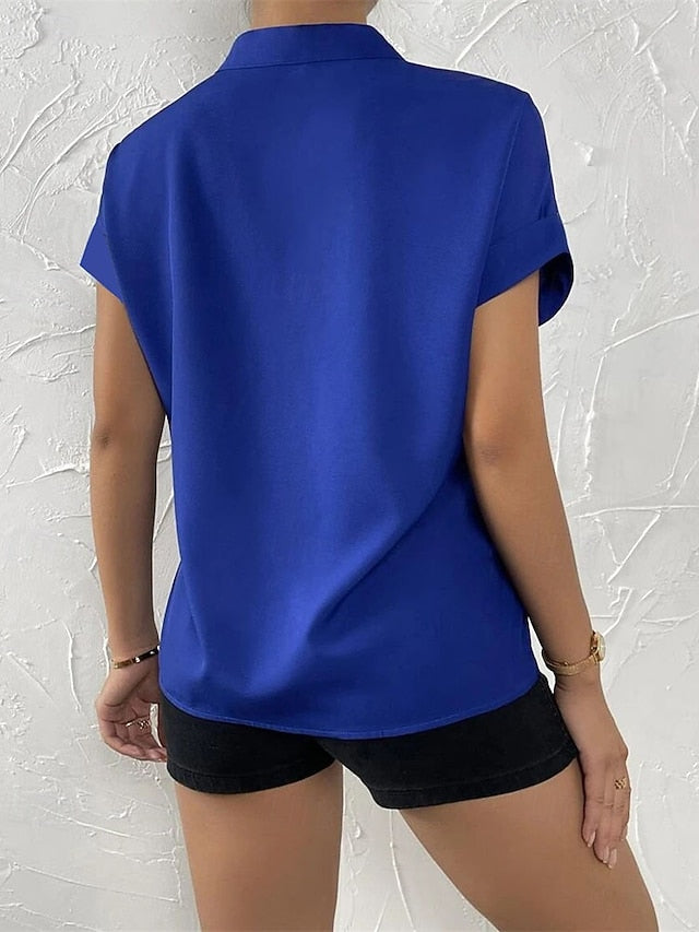 Women's Blouse Dressy Tops Ruched Buttons Draped Solid