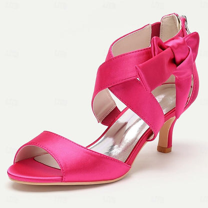 Wedding Open Bridal Heel Shoes Bowknot Kitten Women's