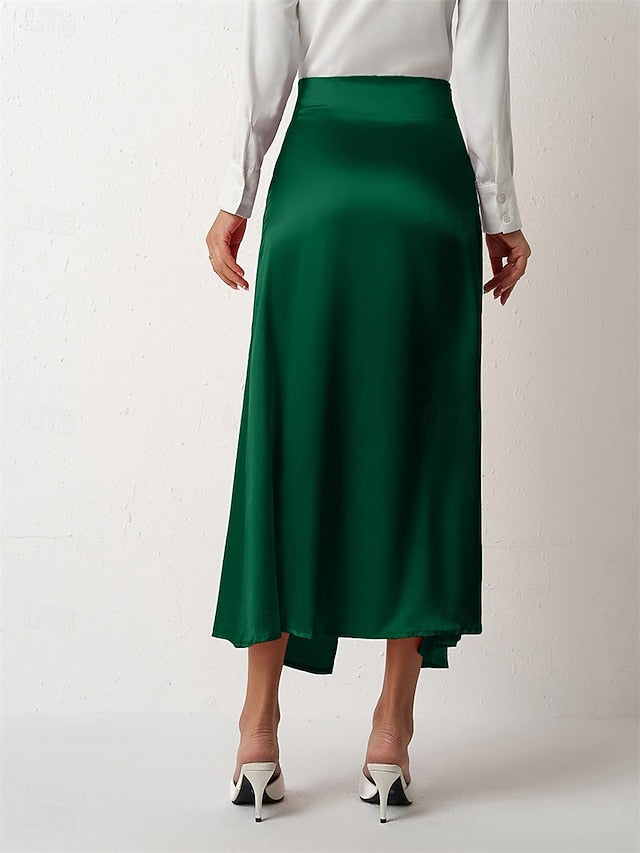 Women's Satin Skirts Elegant Vintage Fashion Casual Midi