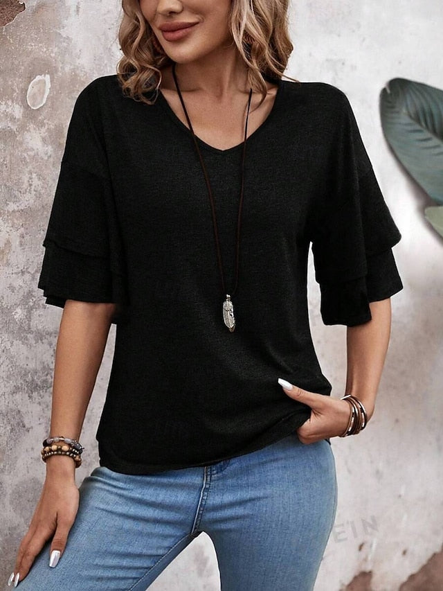 Women's T Shirt Tee Top Ruffle Plain Fashion Stylish