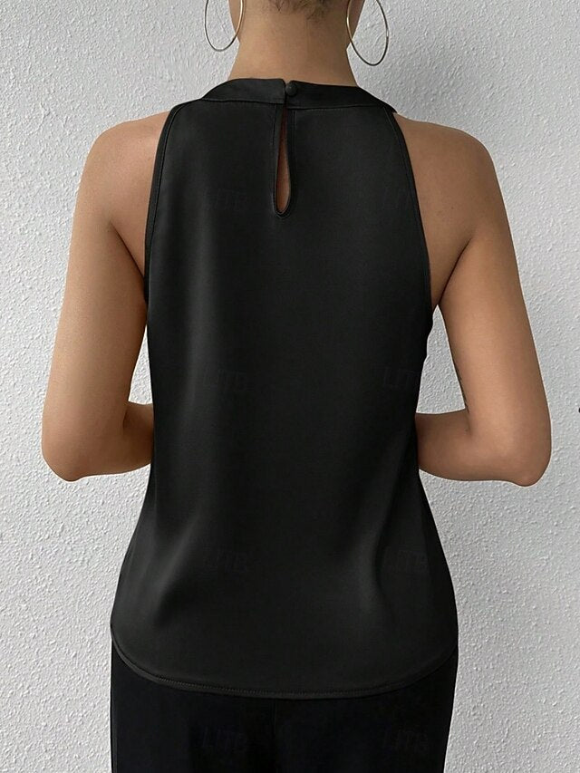 Women's Elegant Satin Top Satin Shirt Camp Collar Shirt