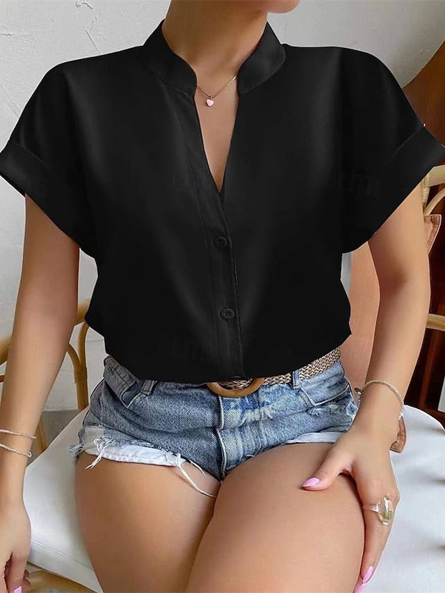 Women's Blouse Dressy Tops Ruched Buttons Draped Solid