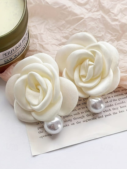 Pearl with Earrings Women's Faux Elegant Flower Drop Stud