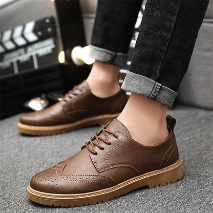 Men's Black Brogue Shoes Oxford – Leather Classic Faux