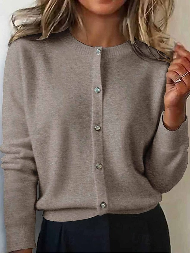 Women's Cardigan Daily Crew Neck Buttons Long Sleeve
