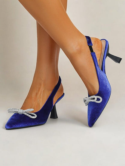 Slingback Toe – Heels Cocktail Women's Pointed Velvet