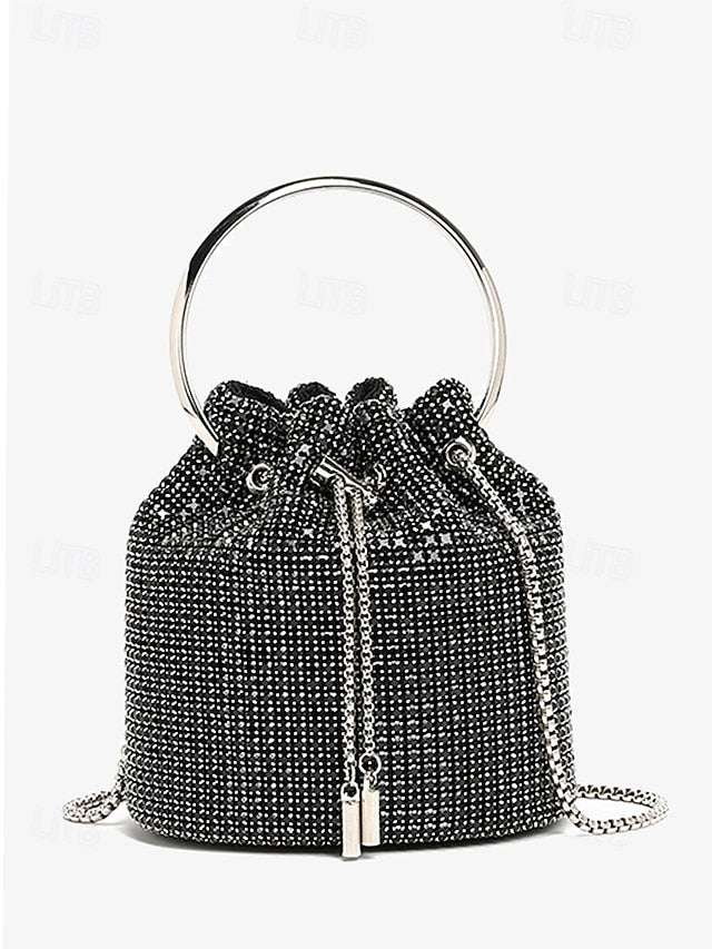 Bucket with Bag Silver Women's Metal Rhinestone Sparkling