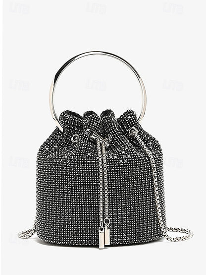 Bucket with Bag Silver Women's Metal Rhinestone Sparkling