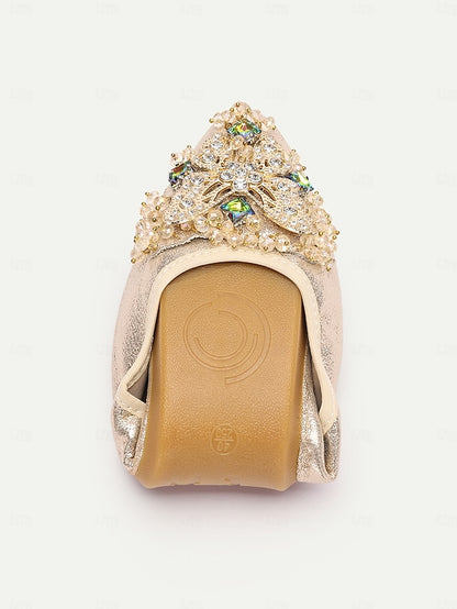 Crystal Gold Foldable with Flats Glitter Women's
