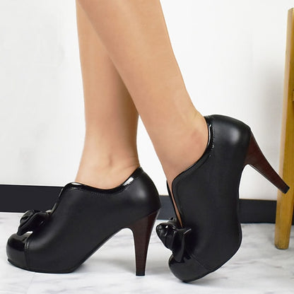 with Ankle Two-Tone Heeled Boots Bow-Embellished Women's