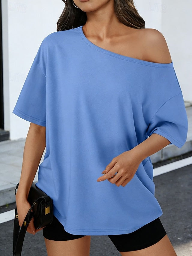 Women's T Shirt Solid Color Stylish Casual Short Sleeve