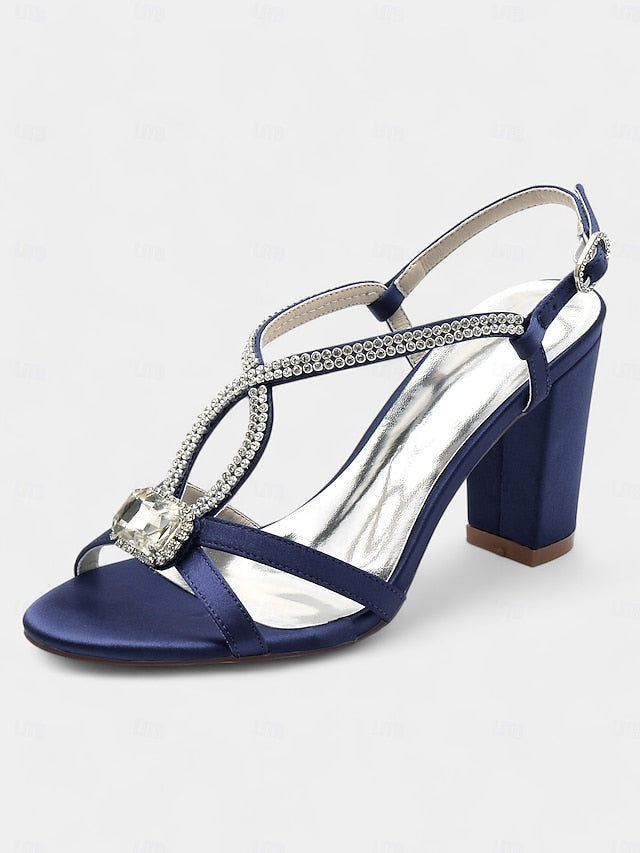 Rhinestone Sandals Blue Royal Satin – Elegant Women's