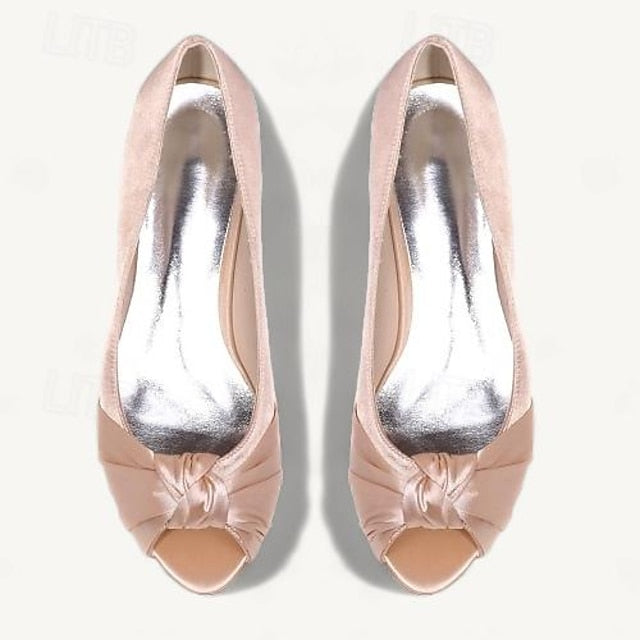 Women's Heels Blush Kitten Peep-Toe Pink - Elegant Satin