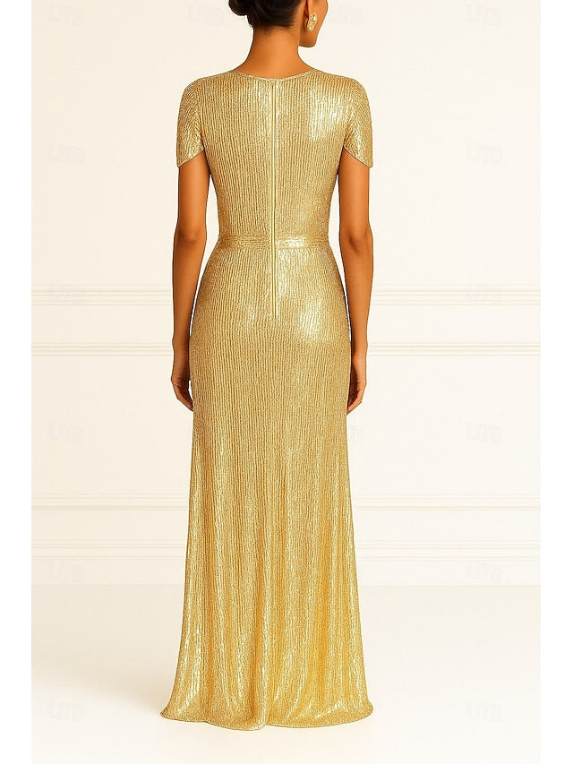 Black Formal Gold Wedding Elegant Evening Column Dress Gown