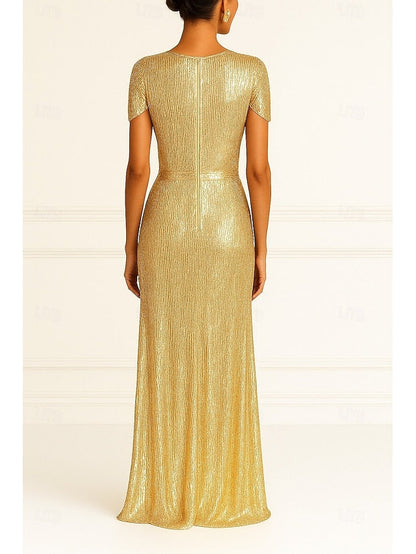 Black Formal Gold Wedding Elegant Evening Column Dress Gown