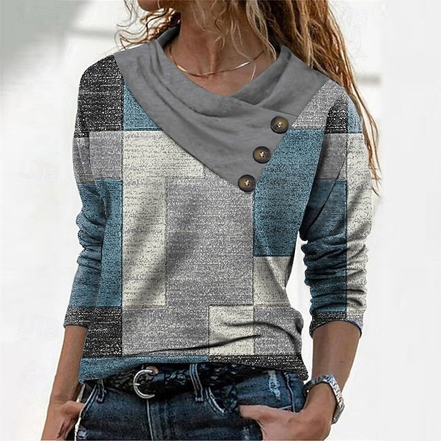 Women's T Shirt Buttons Print Geometric Abstract Daily