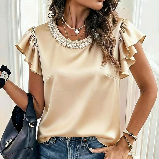 Women's Shirt Satin Shirt Dress Shirt Blouse Ruched Buttons