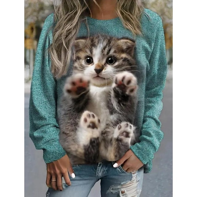 Women's Sweatshirt Pullover Cat Street Casual Sports Basic