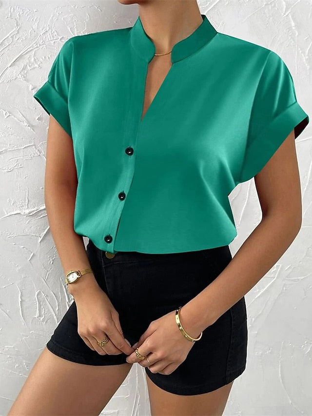 Women's Blouse Dressy Tops Ruched Buttons Draped Solid