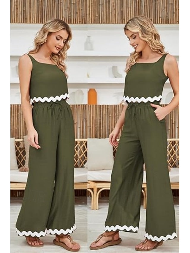 Women's tank top trousers wavy hem casual fashion suit
