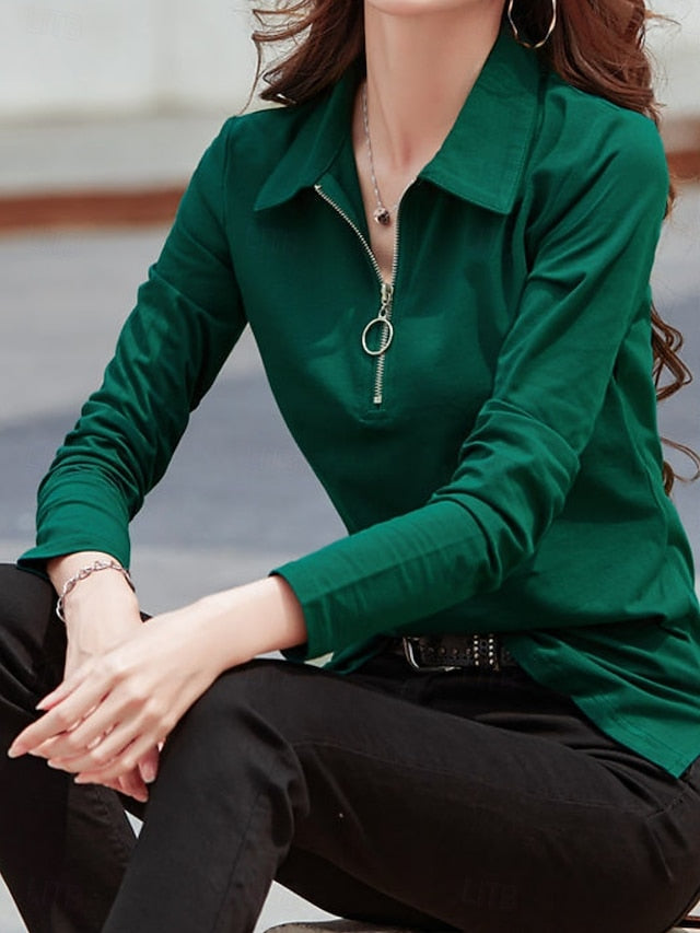 Women's Blouse Zipper Plain Stylish Modern Casual Long