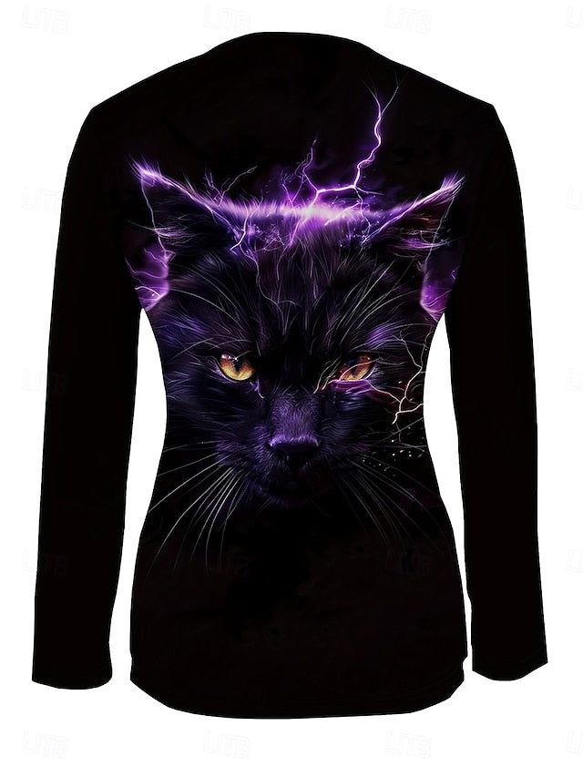 Women's T shirt Black Cat Graphic Animal Cat Elegant