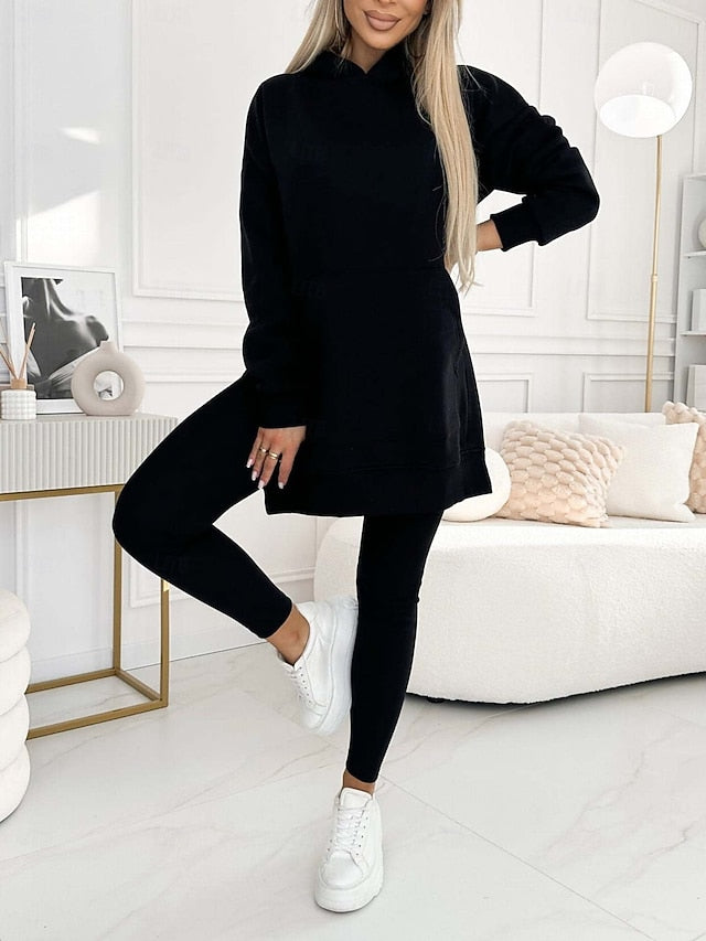 Women's Hoodie Pants Sets Bolero Long Sleeve Hooded Plain