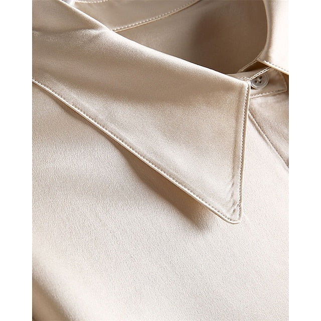 Buttons Top Shirt Women's Plain Satin Silk Elegant