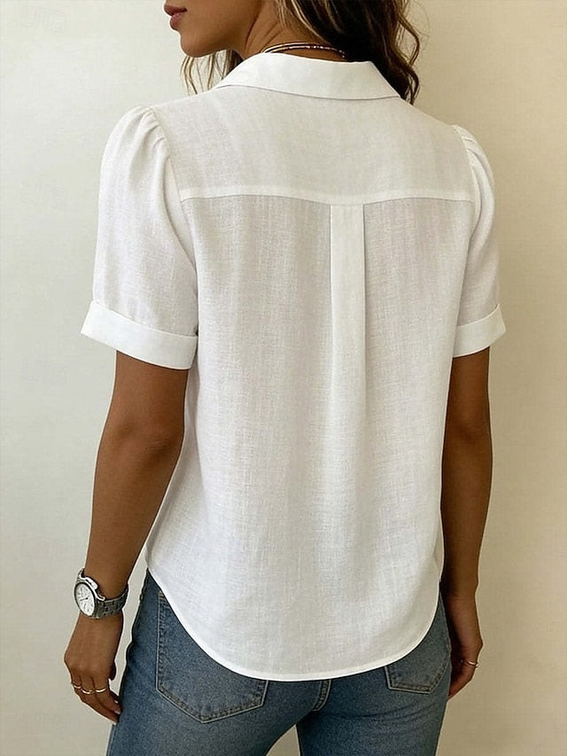 Women's Blouse Solid Color Daily Stylish Basic Short Sleeve
