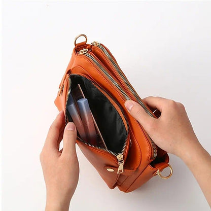 Shoulder Leather Women's Vintage Three-Layer Crossbody