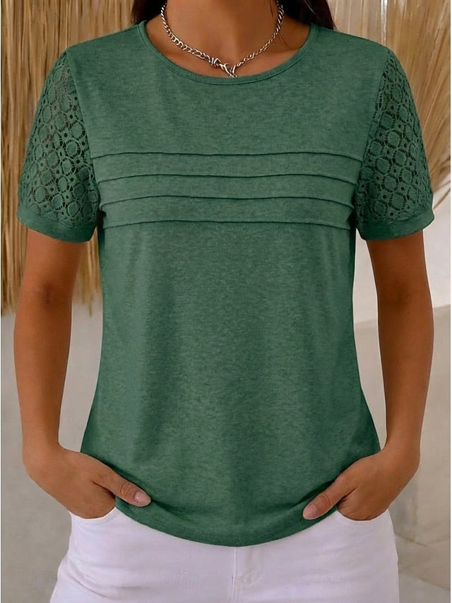 Women's Blouse Lace Tops Lace Pleated Plain Stylish Modern