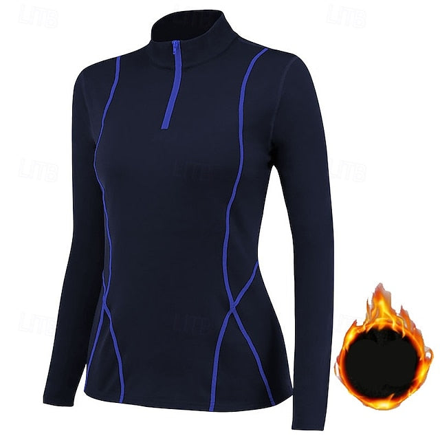 Women's Fleece Workout Shirt Yoga Top Stand Collar Warm