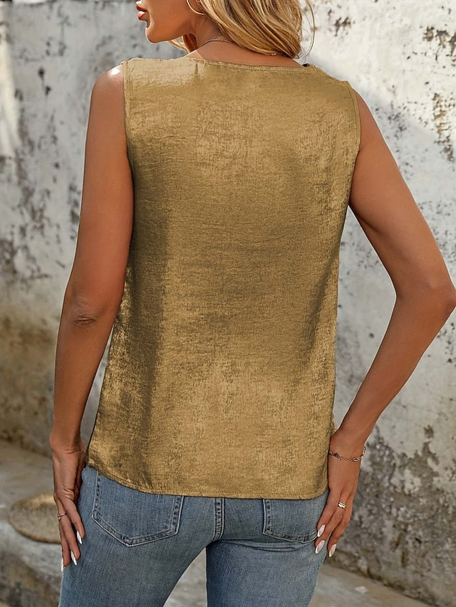 Women's Tank Top Buttons Plain Fashion Stylish Casual