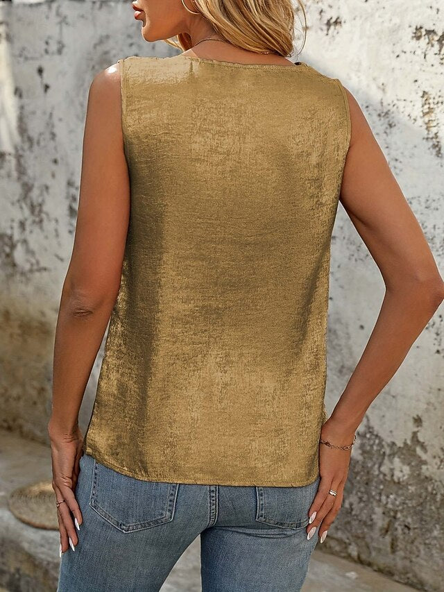 Women's Tank Top Buttons Plain Fashion Stylish Casual