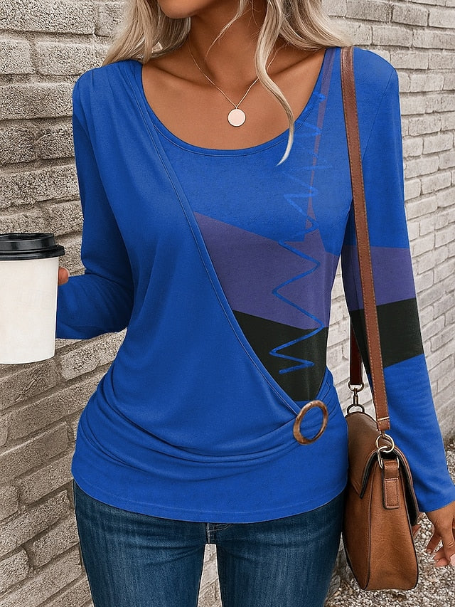 Women's T Shirt Patchwork Print Graphic Geometric Vintage