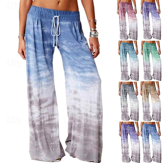 Women's Wide Leg Chinos Casual Full Length Natural Tie Dye